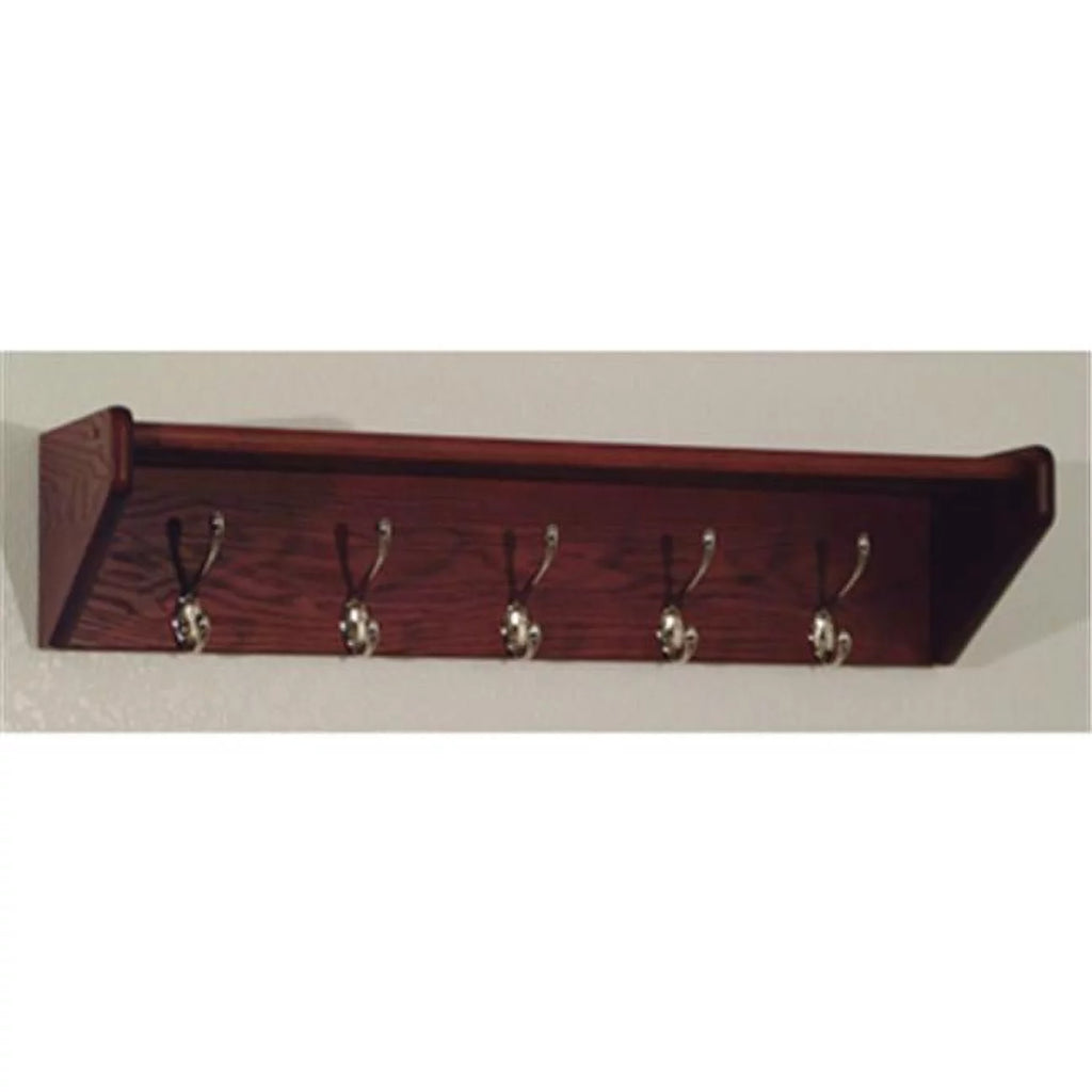 Mahogany Wooden 5 Hook Wall Mounted Coat Rack Shelf D709392