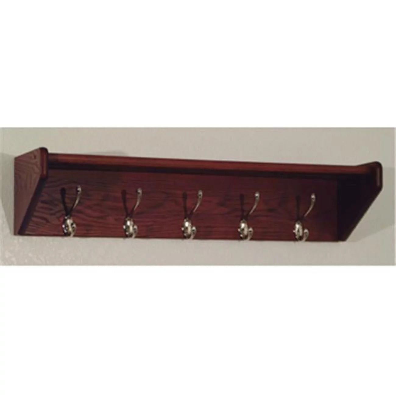 Mahogany Wooden 5 Hook Wall Mounted Coat Rack Shelf D709392