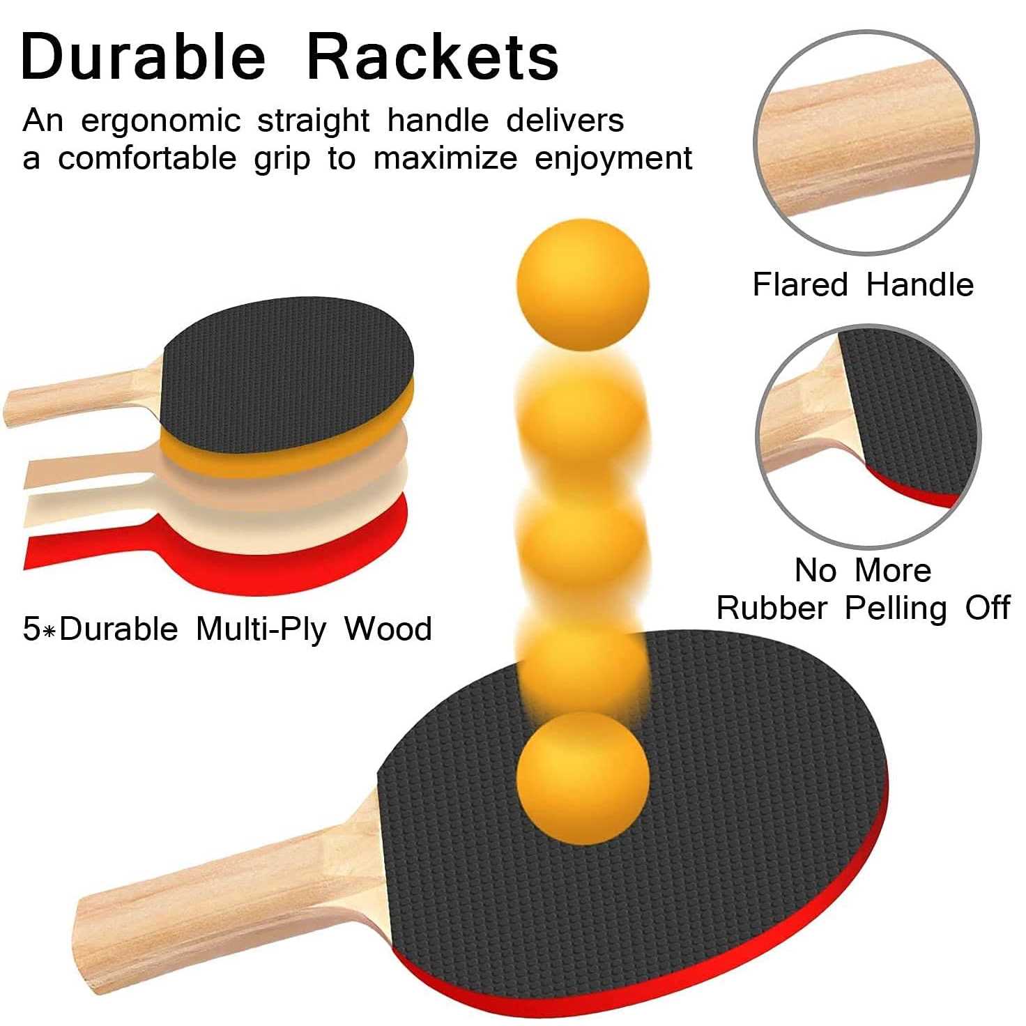Ping Pong Paddle Set with Retractable Net, 2 Rackets, 6 Balls and Carry Bag Y2415
