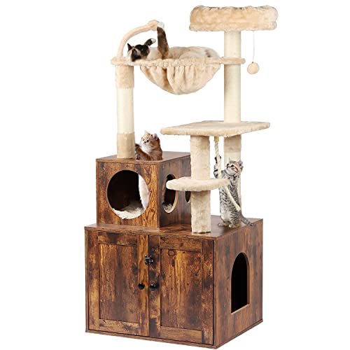 Large Wood Cat Tree with Litter Box Enclosure B68128