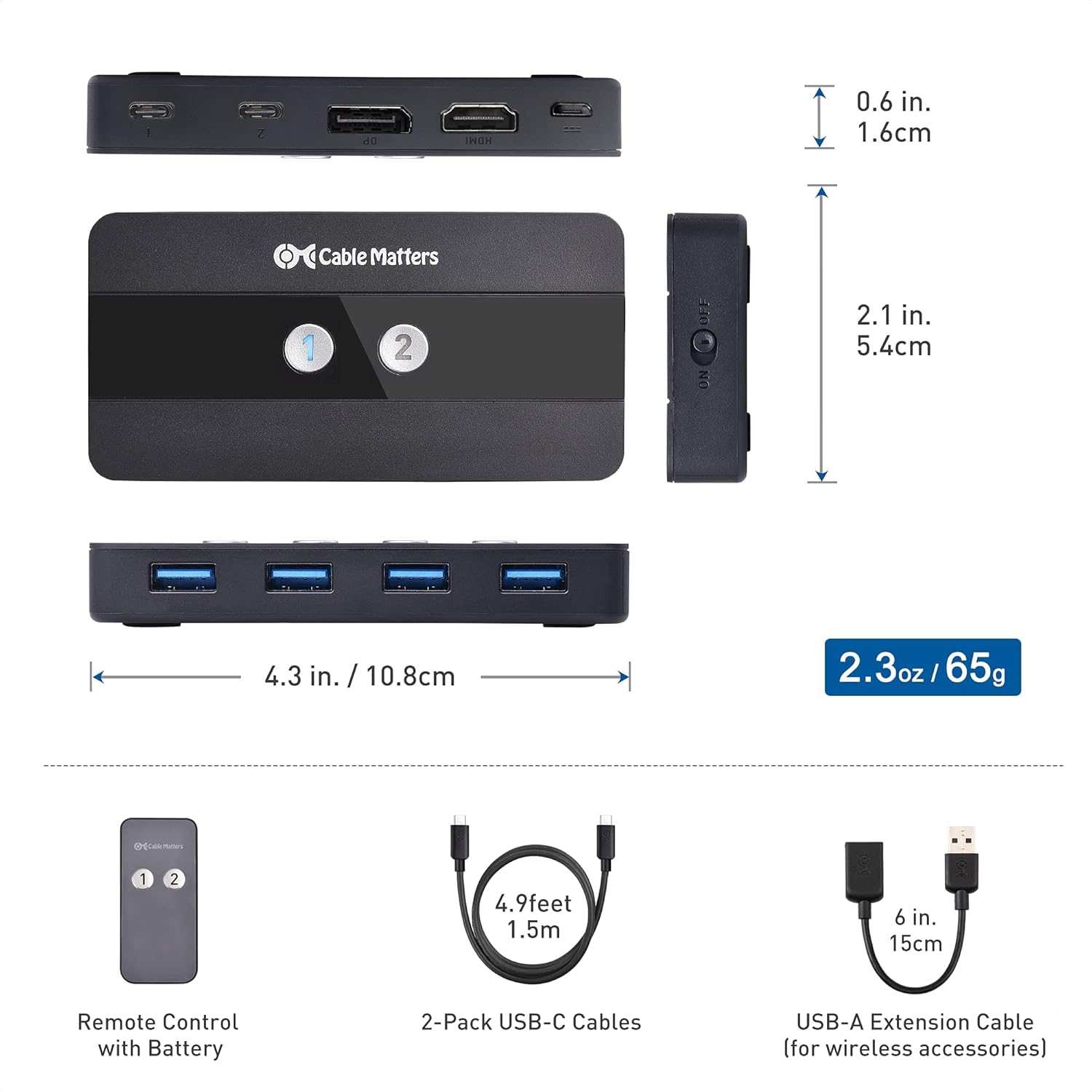 Dual 4K 60Hz USB C KVM Switch with HDMI, DisplayPort & 4x USB 3.0 O1530