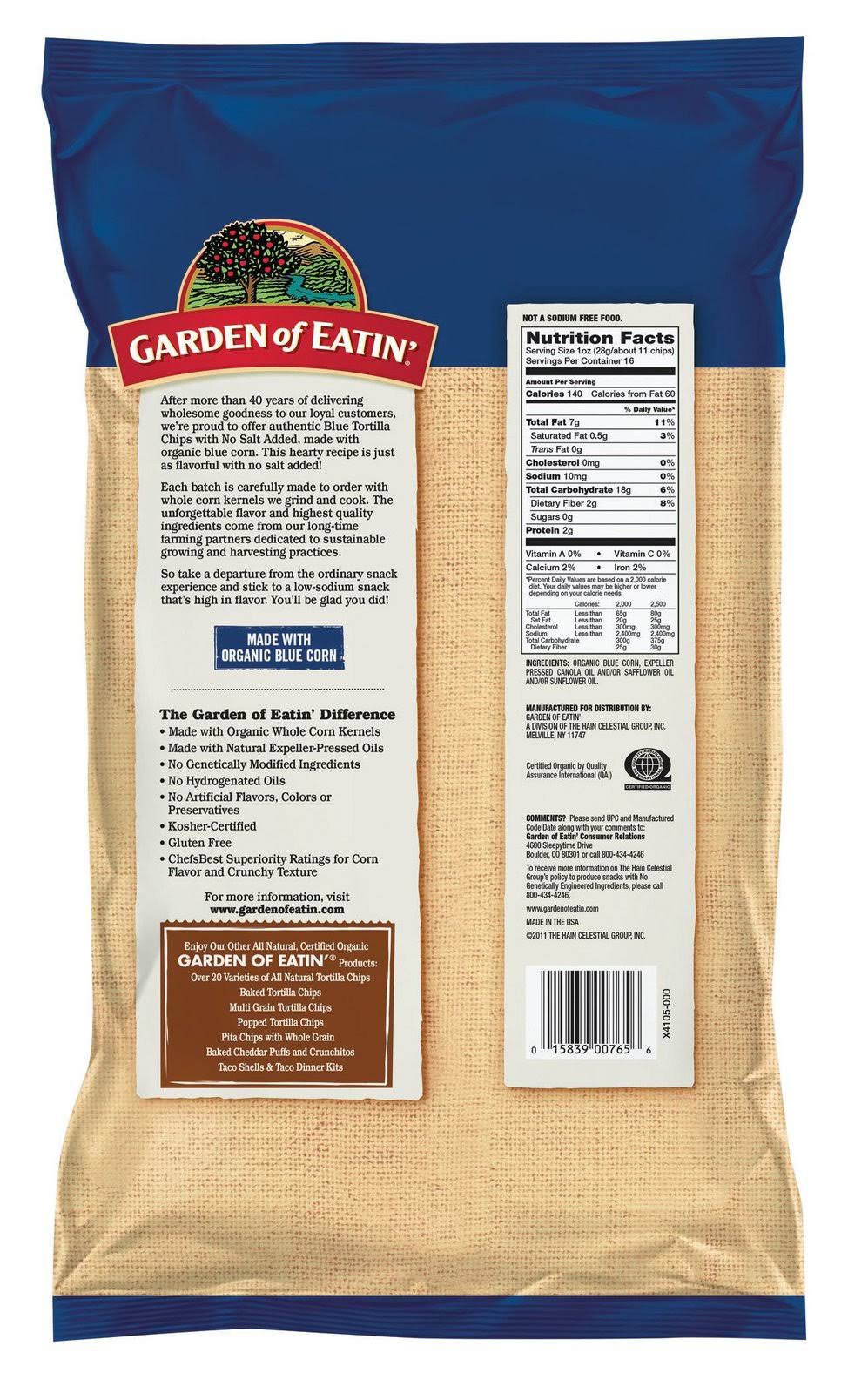 No Salt Added Blue Corn Tortilla Chips 16 oz. N40267