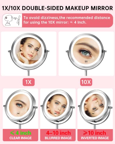 1x/10x Magnifying Lighted Makeup Mirror Double Sided Round Swivel 7 Inch A7150