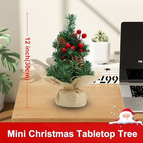 12 Inch Mini Tabletop Artificial Christmas Tree with Timer Lights Pinecones Red Berries Y4446