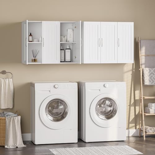 White Bathroom Wall Cabinet with Three Doors and Adjustable Shelf G6944