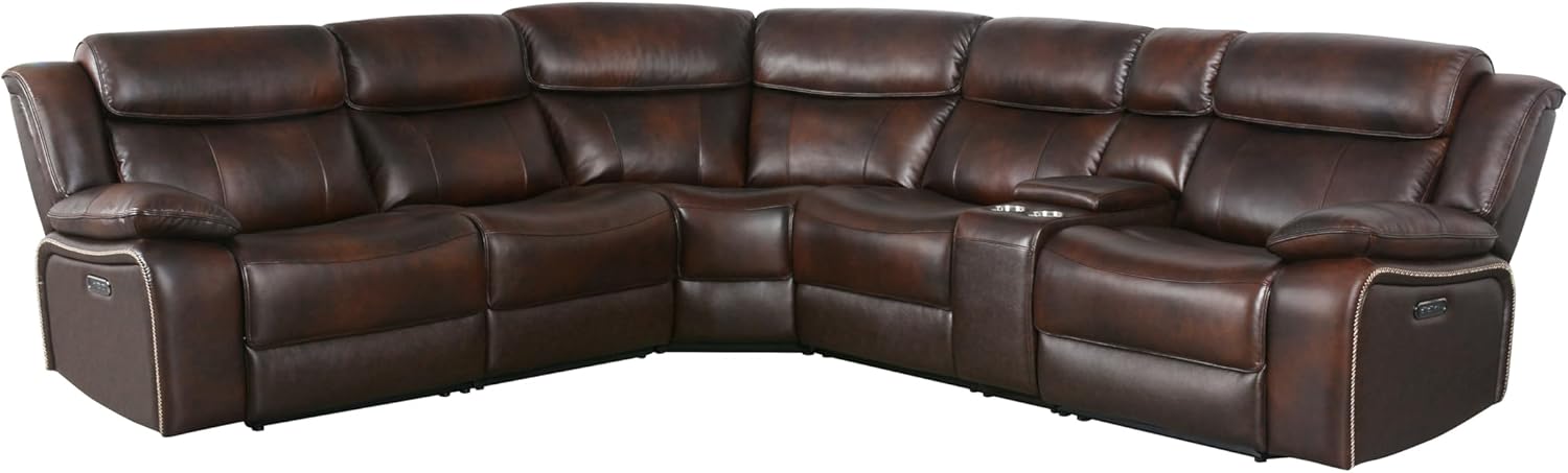 Brown Top Grain Leather 6 Piece Power Reclining Sectional Y83899