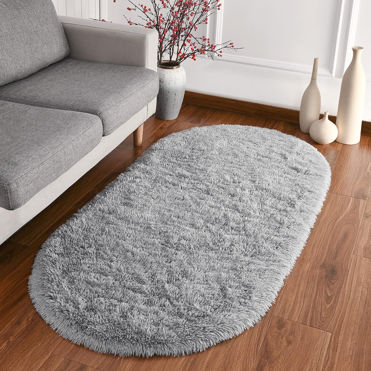 Grey & Rainbow Shag Oval Area Rug Set of 2 I4084