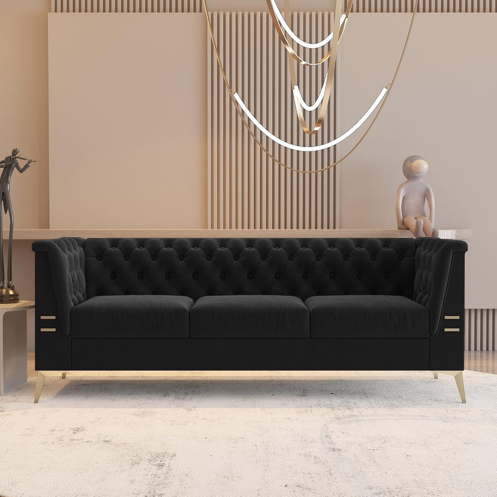 Dark Grey Velvet Chesterfield 3 Seater Sofa Z72737