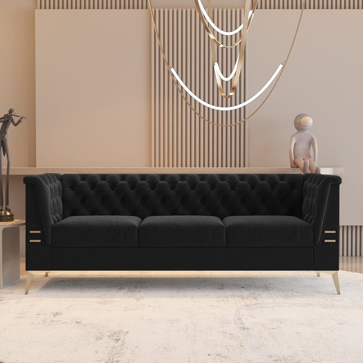 Dark Grey Velvet Chesterfield 3 Seater Sofa Z72737
