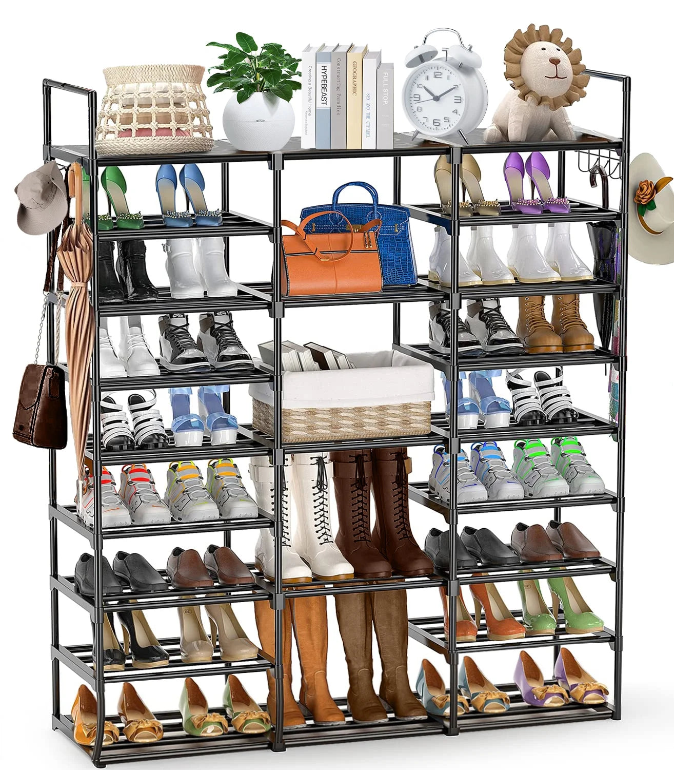 9 Tiers Metal Shoe Rack Storage Organizer Black F6559
