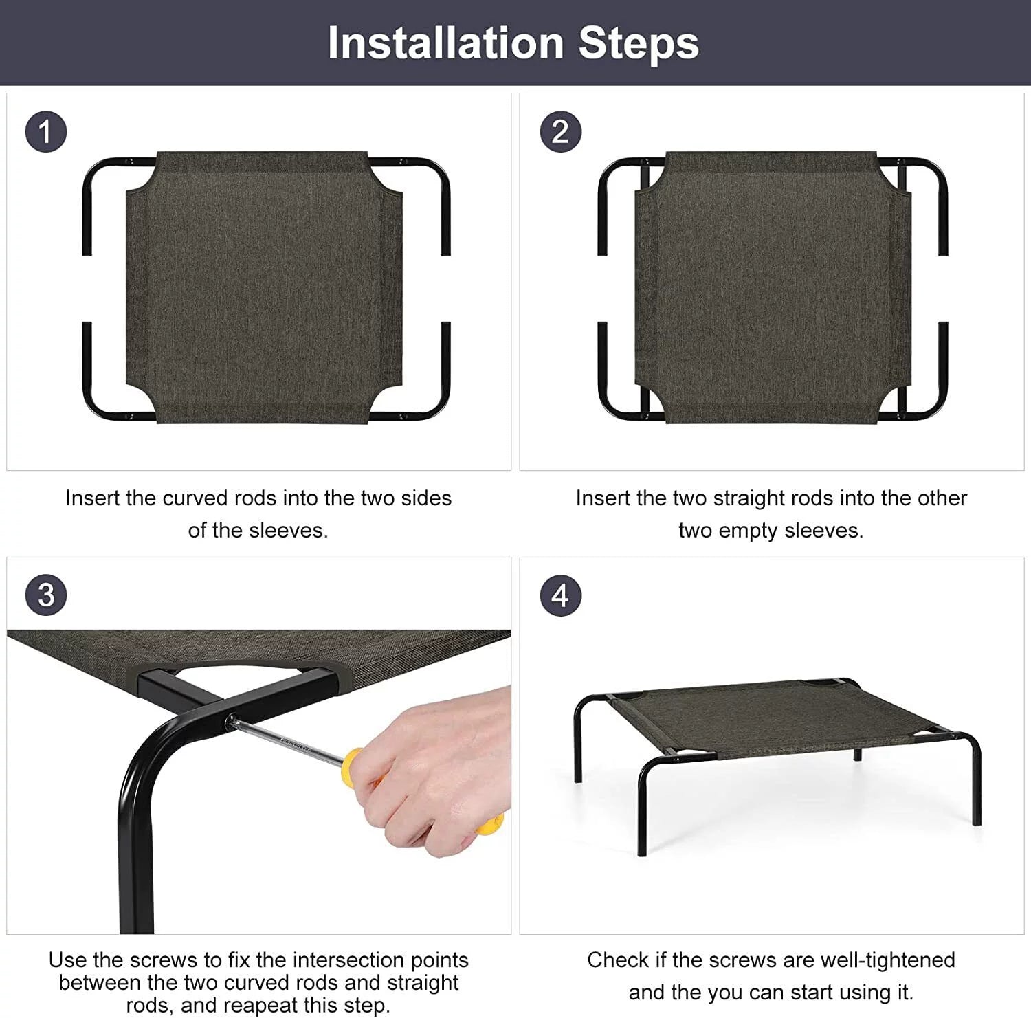 Elevated Pet Bed Raised Cat Cot Cooling Dog Bed Waterproof Chew Proof W185472