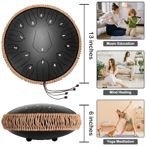 14 Inch 15 Notes Steel Tongue Drum with Travel Bag Mallets Music Book C Major Navy D994772