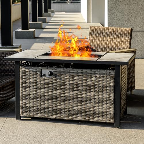 30" Propane Fire Pit with Real Ceramic Tabletop, 50000 BTU Gas Firepit Table with Lid & Glass Rock K6800