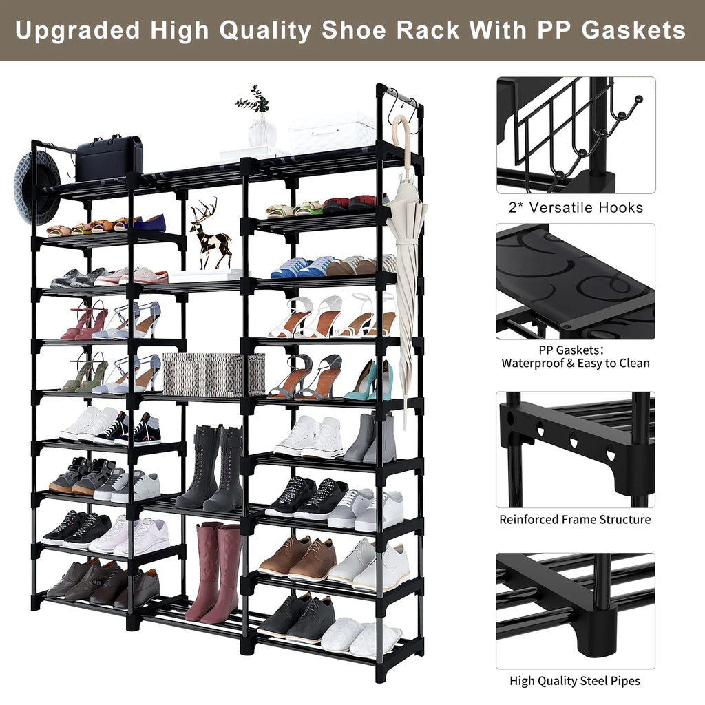 9 Tiers Metal Shoe Rack Storage Organizer Black F6559