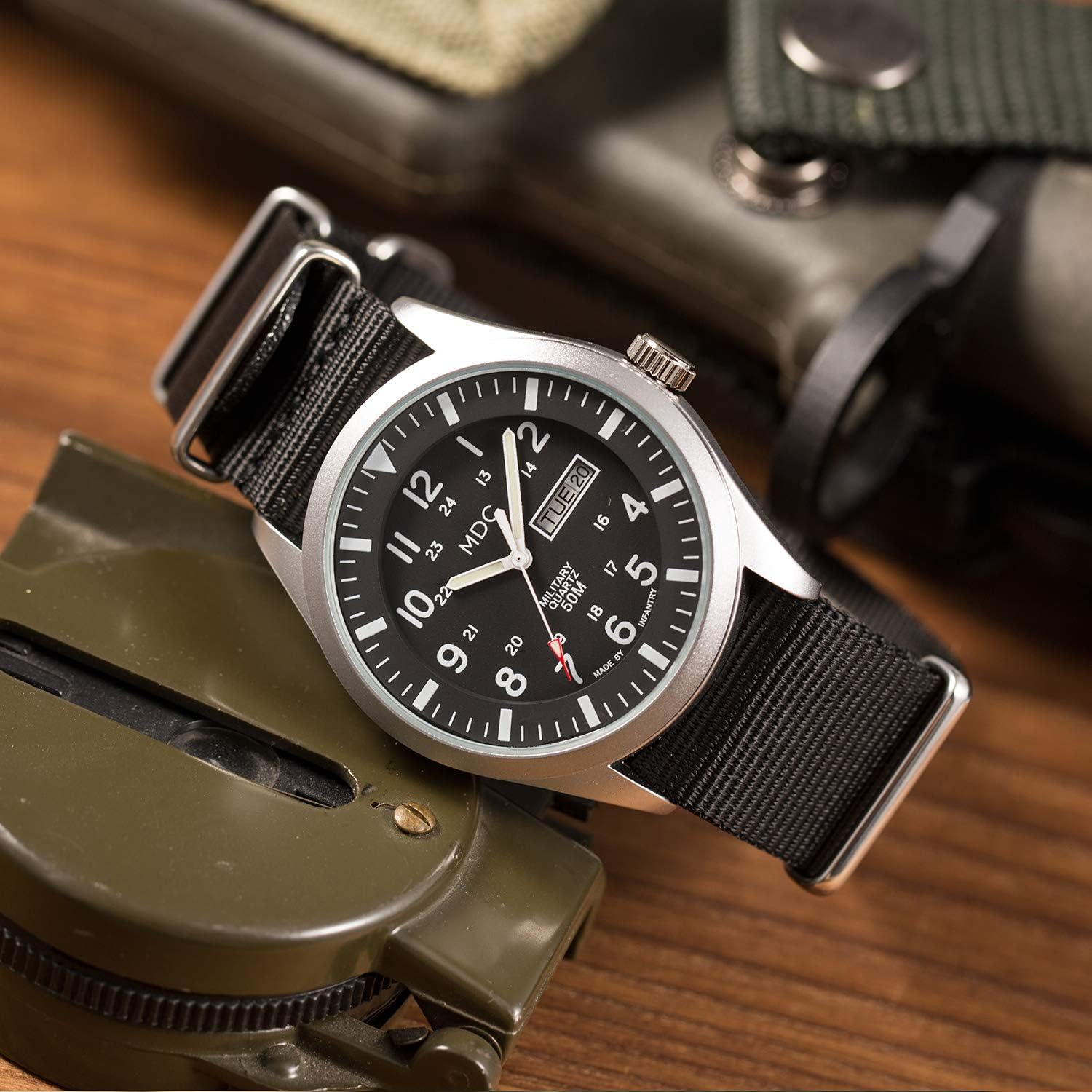 Black Analog Nylon Band Military Watch O671