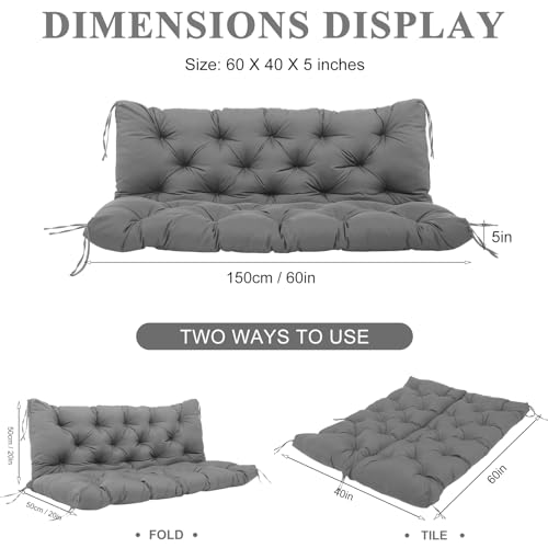 Grey 60 inch 2-3 Seater Waterproof Patio Swing Cushions with Backrest Ties T597