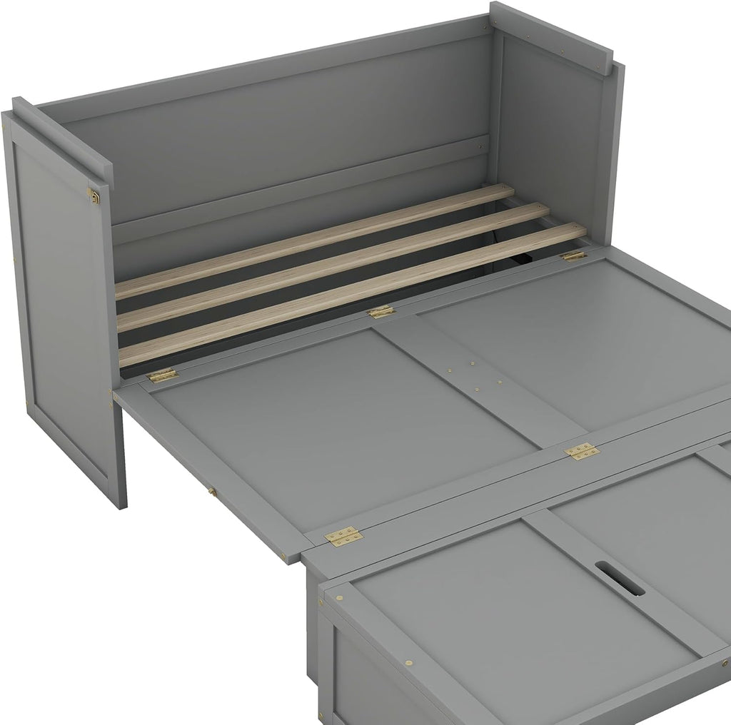 Gray Queen Size Murphy Bed with Storage Drawer U84131