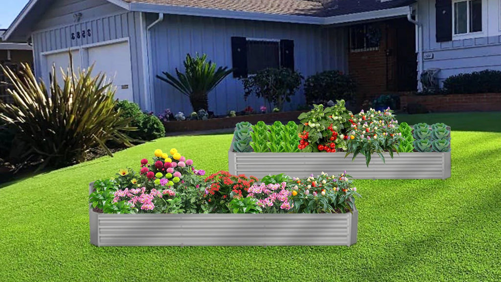 2 Pack Gray Metal Galvanized Raised Garden Bed T75892