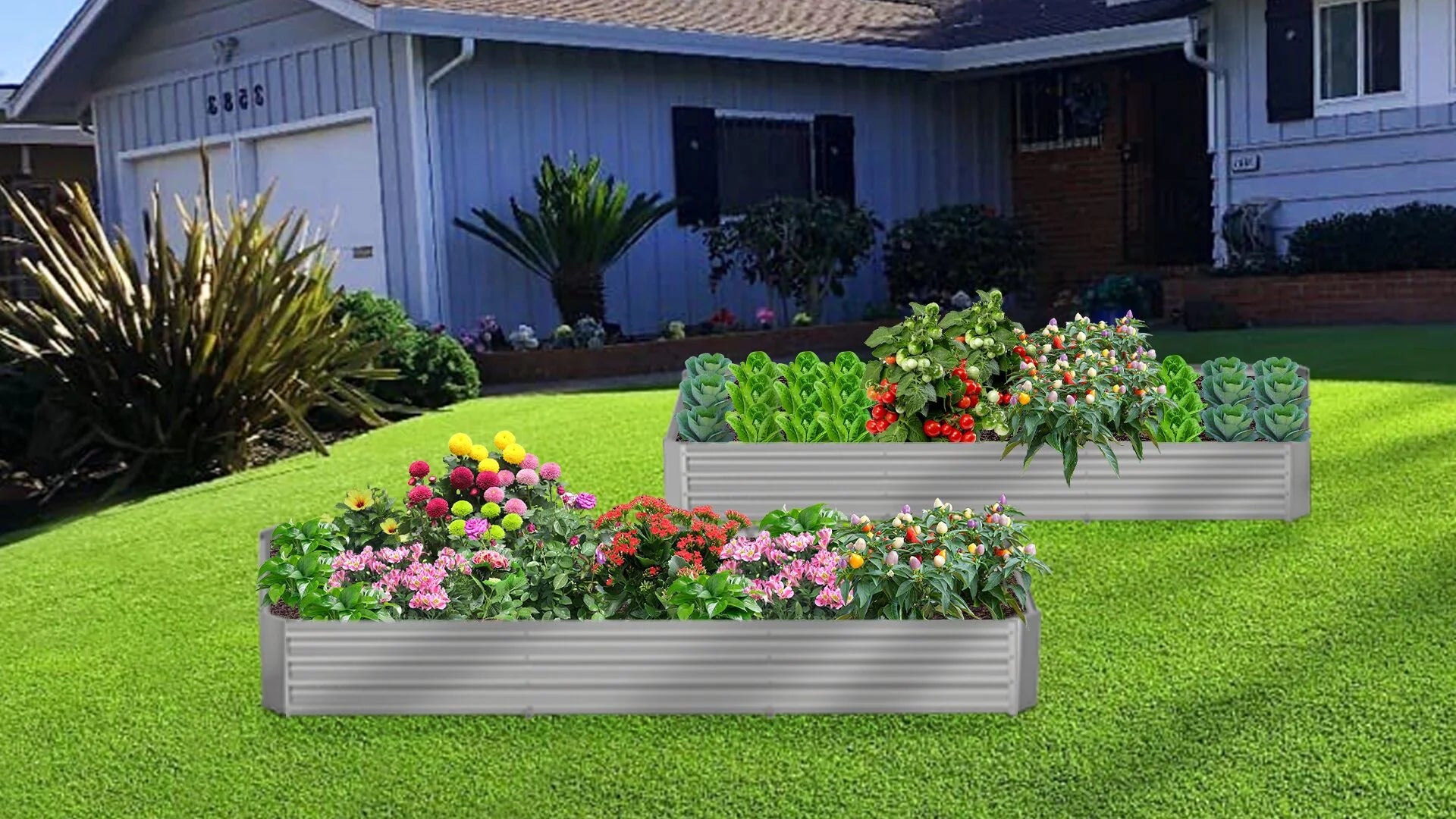 2 Pack Gray Metal Galvanized Raised Garden Bed T75892