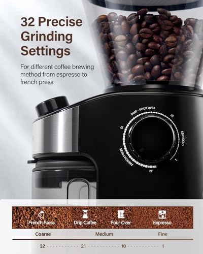 Burr Coffee Grinder Electric with 32 Grinding Sizes, 40 Seconds Adjustable Electronic Timer Y82056