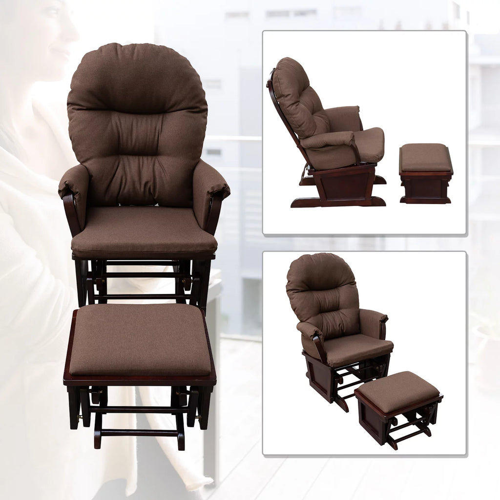 Brown Nursery Glider Rocking Chair with Ottoman S755