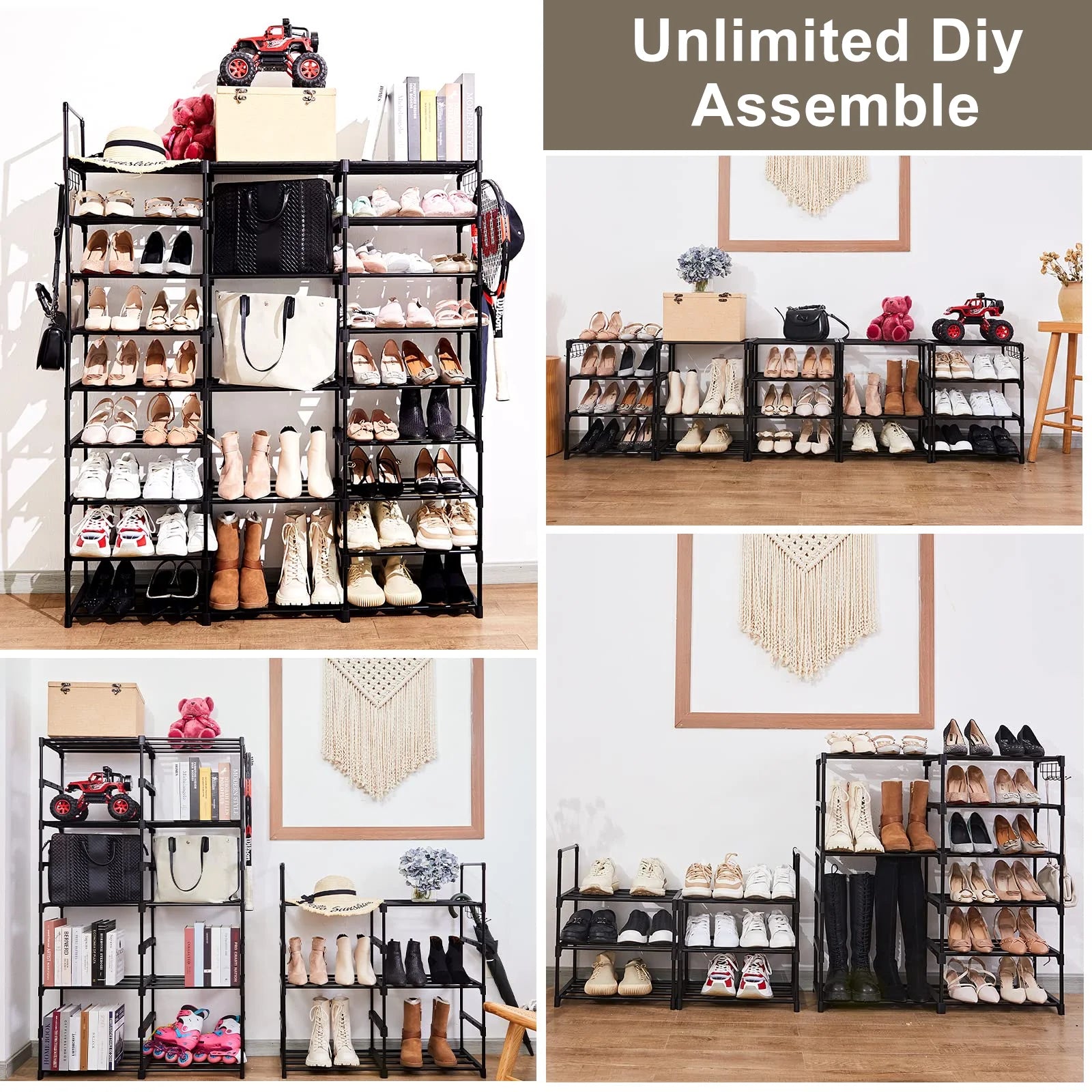 9 Tiers Metal Shoe Rack Storage Organizer Black F6559