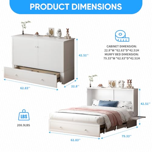 Queen Murphy Bed with 2 Storage Drawers and USB Charging Station I150