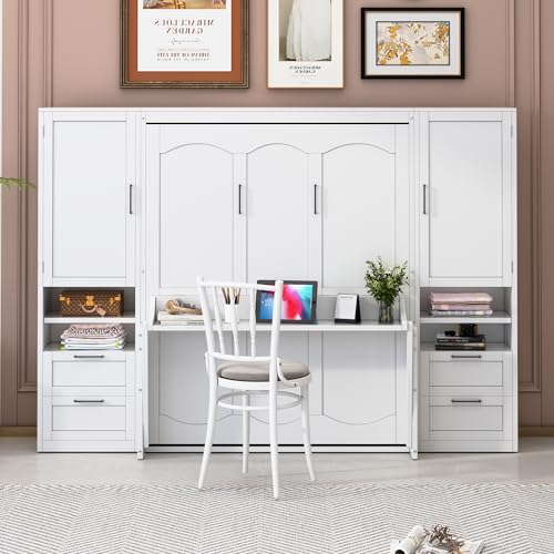 Gray Queen Size Murphy Bed with Desk M925