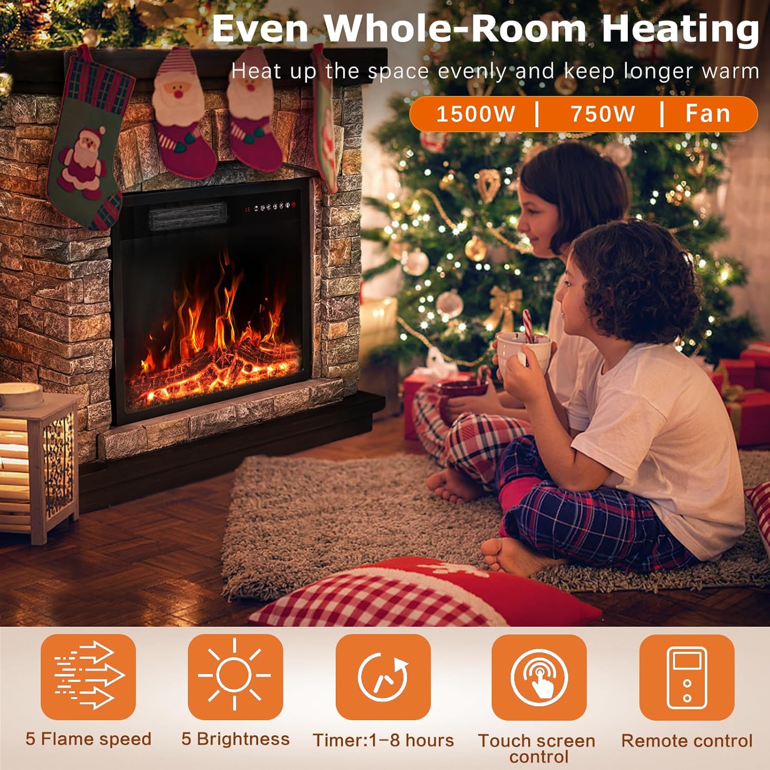 36 inch Freestanding Stone Electric Fireplace Heater TV Stand with Remote Control S864
