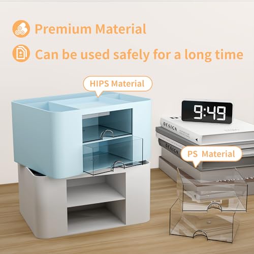 Blue Plastic Desk Organizer with 2 Drawer and 5 Compartments G543769