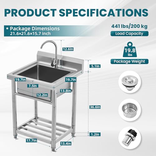 Stainless Steel Single Bowl Utility Sink 20" x 20" M5746