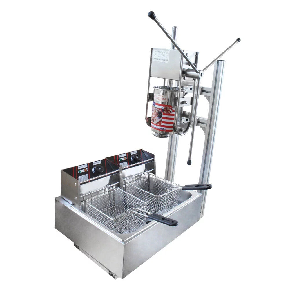 Manual Stainless Steel Vertical Sausage Stuffer with Fryer 2 in 1 Sausage Maker Spanish Churro Maker 12L Fryer A83077