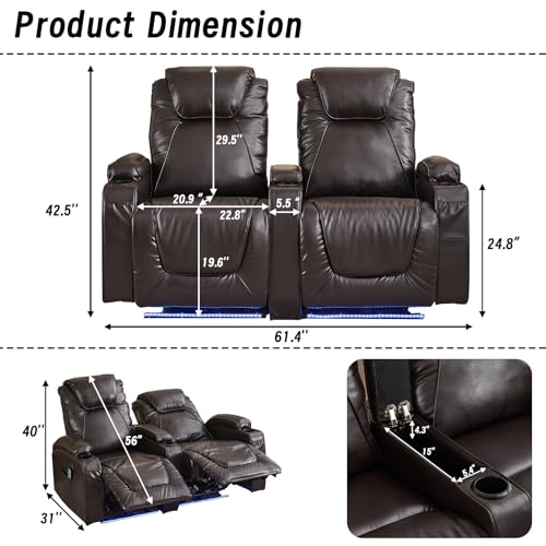 Brown Electric Power Loveseat Recliner Chair with Storage Armrest X148529
