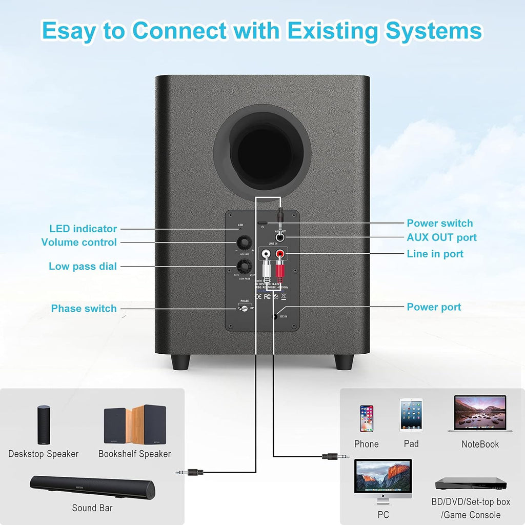 Powered Subwoofer, Compact Size, Black E8374