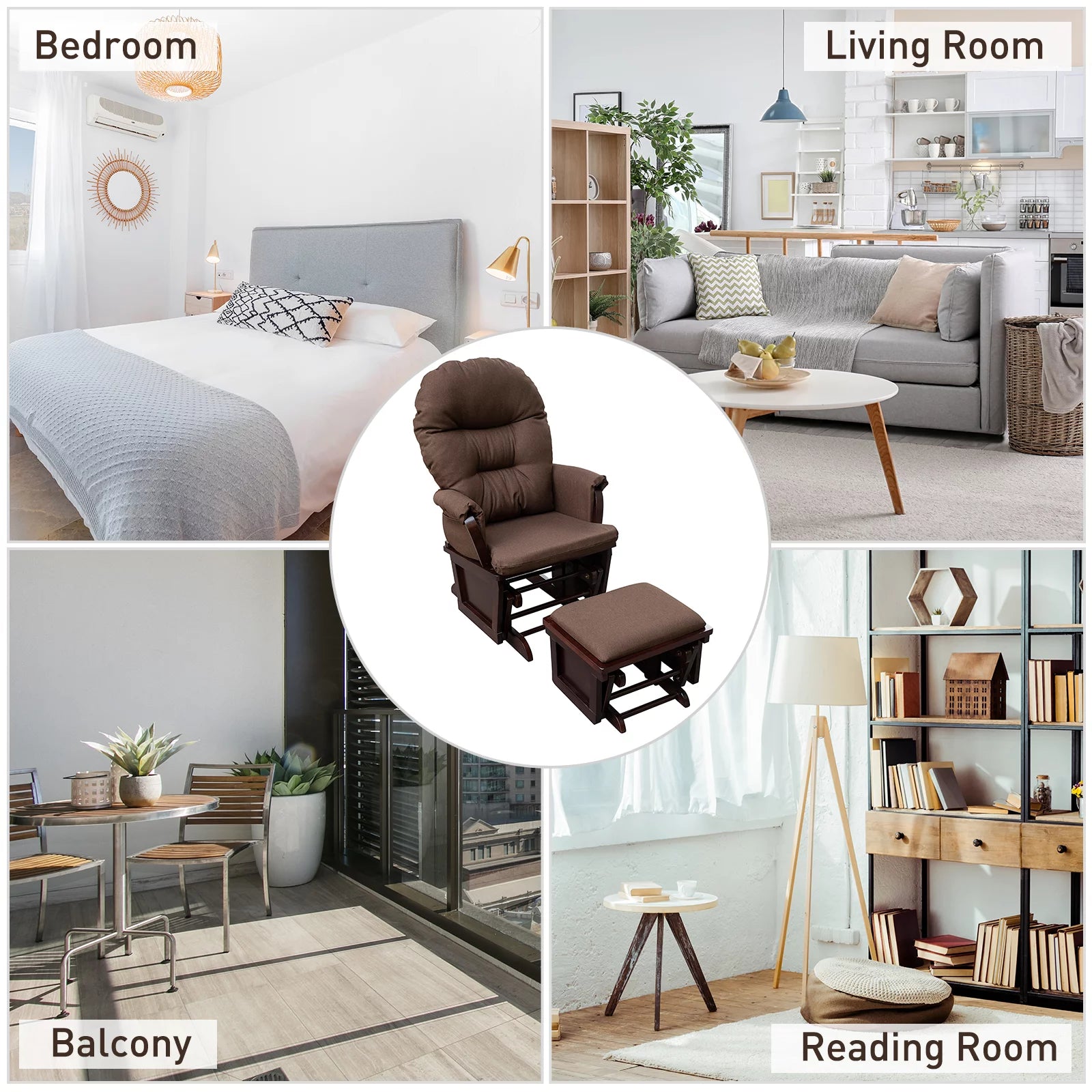 Brown Nursery Glider Rocking Chair with Ottoman S755