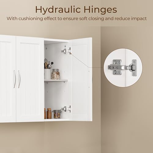 White Bathroom Wall Cabinet with Three Doors and Adjustable Shelf G6944