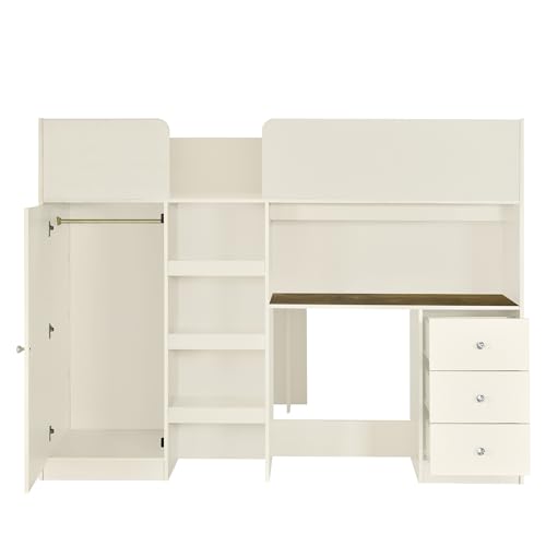 Gray Full Size Wood Loft Bed with Desk L82619
