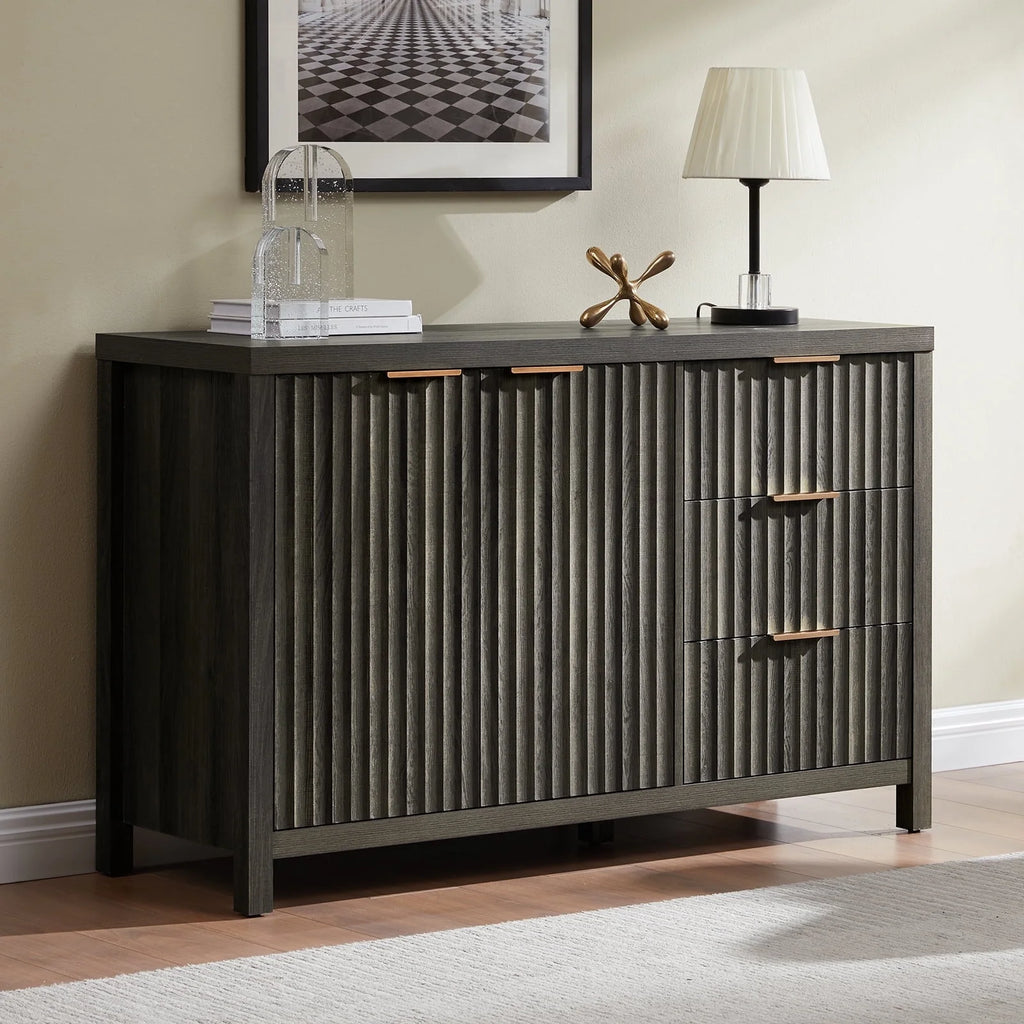 Black Oak Buffet Sideboard Storage Cabinet with Drawer and Doors E84898