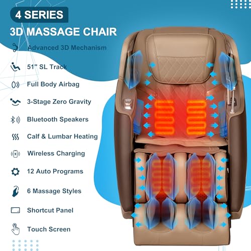 3D Massage Chair Full Body Zero Gravity Shiatsu Recliner with Heating SL Track B859814
