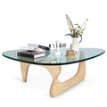 Triangle Tempered Glass Coffee Table Solid Wooden Base G393