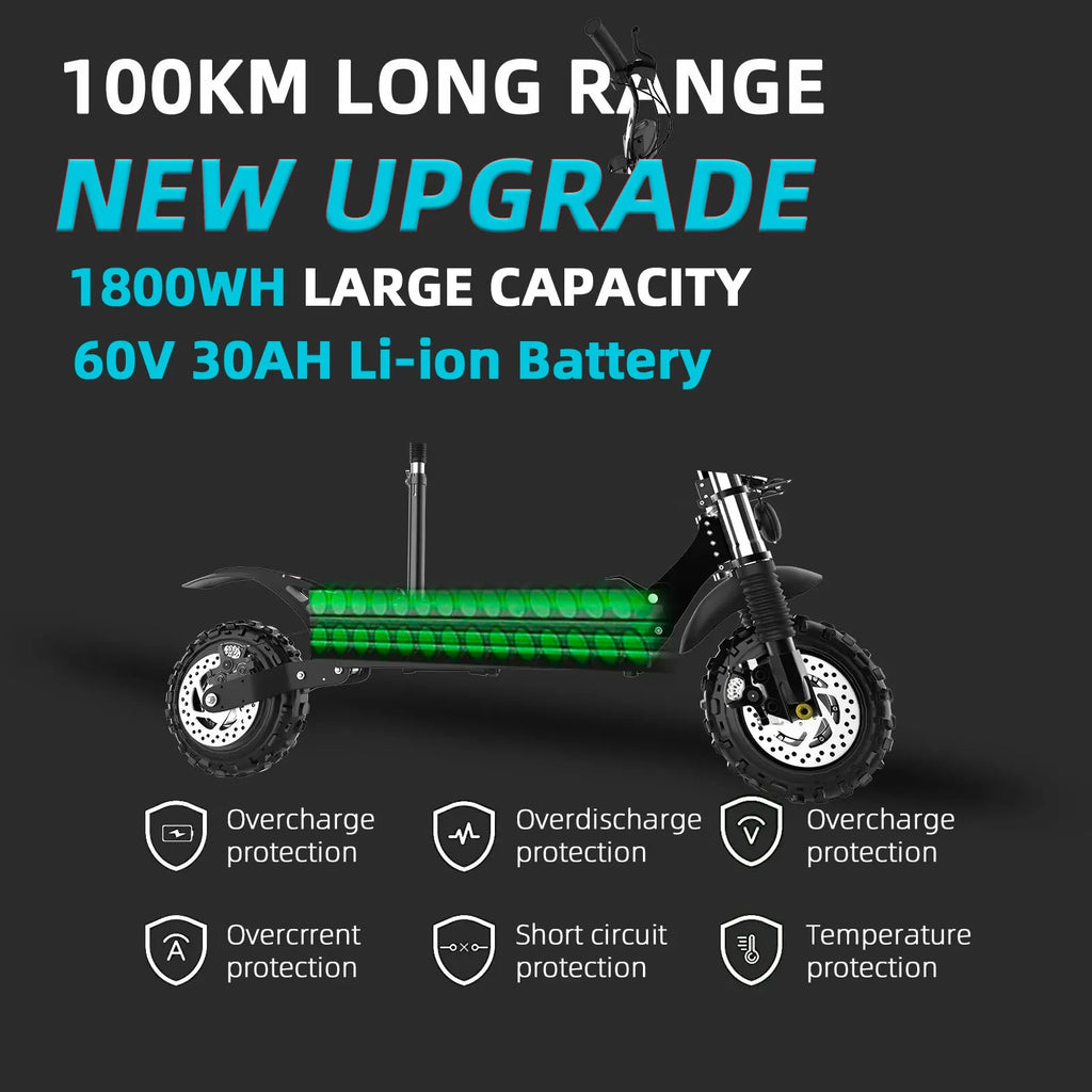 Dual Motor Electric Scooter with Seat, 60V 5600W, 11 inch Off-Road Tire E86627