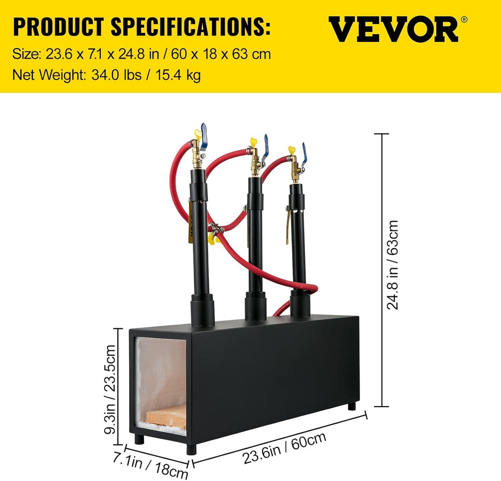 Portable Propane Forge Three Burners Open Structure Square Metal Blacksmithing Forge R14742