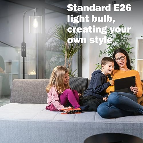 LED Floor Lamp with Glass Lampshade, Gold E46392