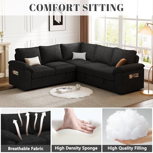 Dark Grey 7 Seat Modular Sectional Sofa with Pull Out Bed Q9448