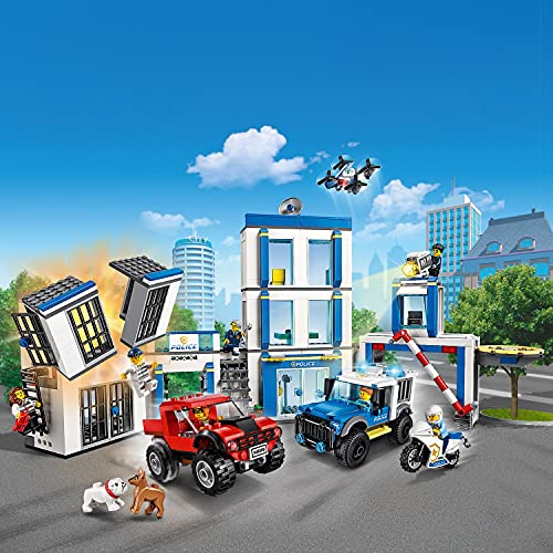 LEGO City Police Station Building Set with 2 Truck Toys, Light & Sound Bricks, Drone and Motorbike N320
