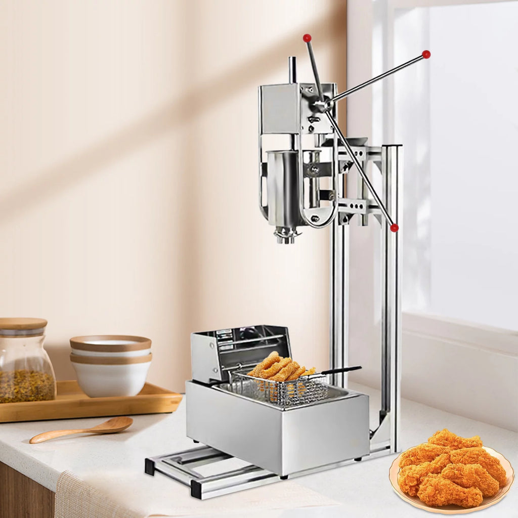 Manual Stainless Steel Vertical Sausage Stuffer with Fryer 2 in 1 Sausage Maker Spanish Churro Maker 12L Fryer A83077
