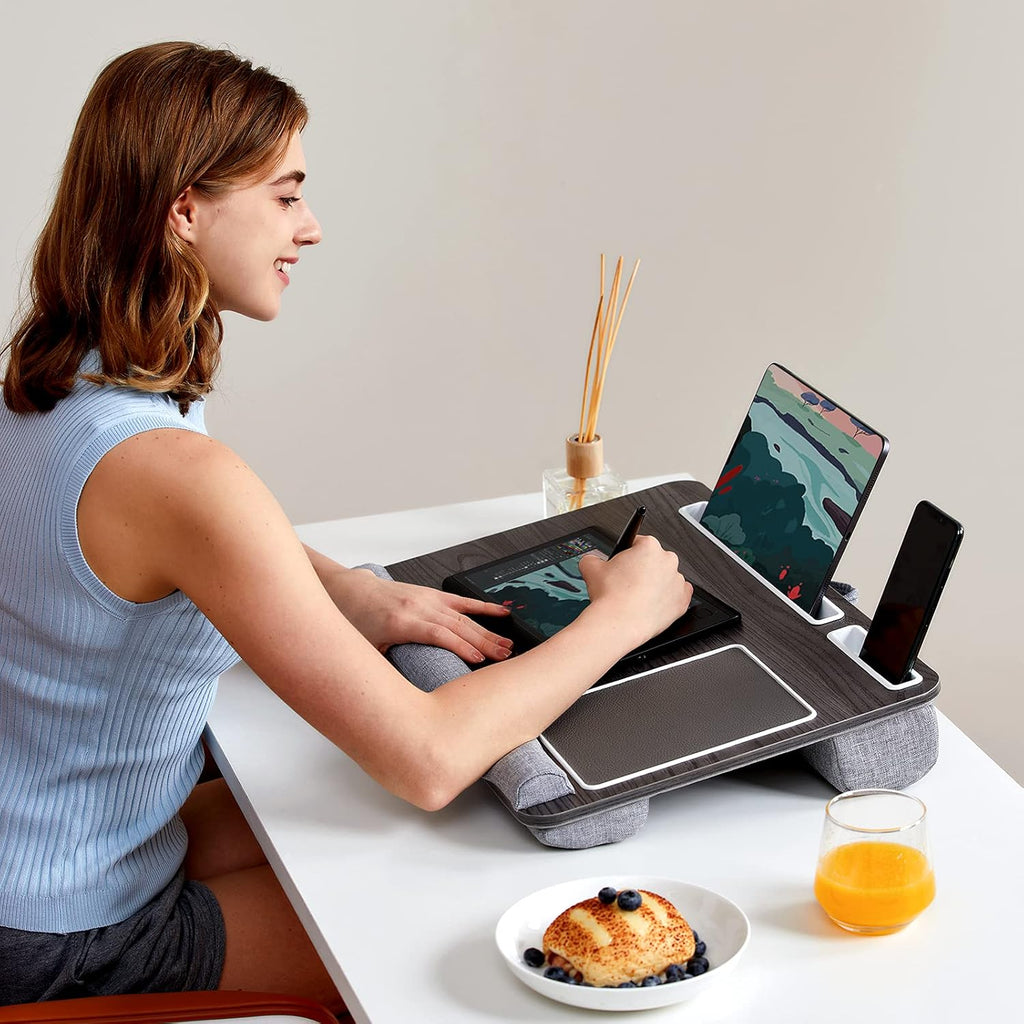 Black Woodgrain Lap Desk with Wrist Pad and Holder R27195