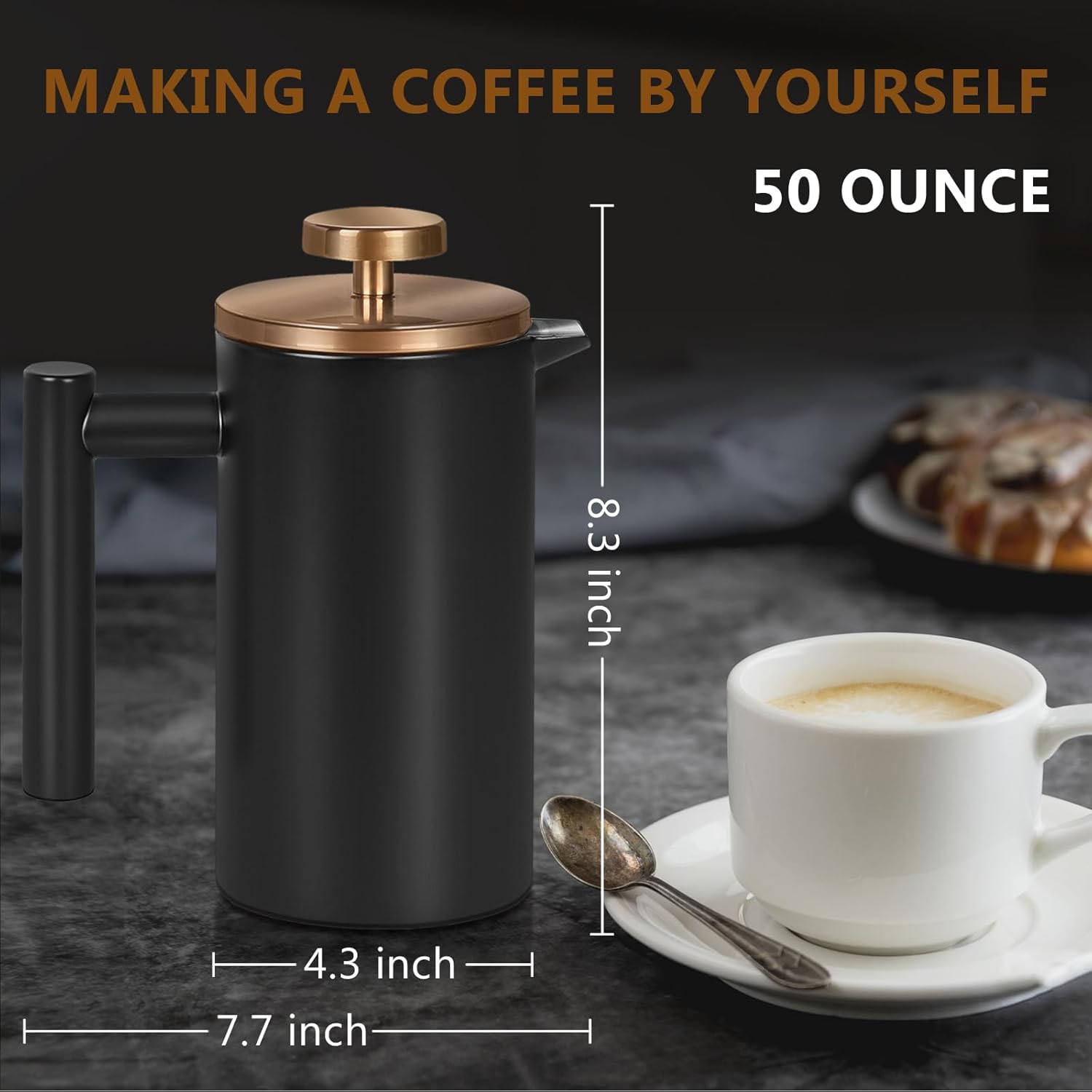 50 Ounce Double-Wall Insulated Stainless Steel French Press O6937