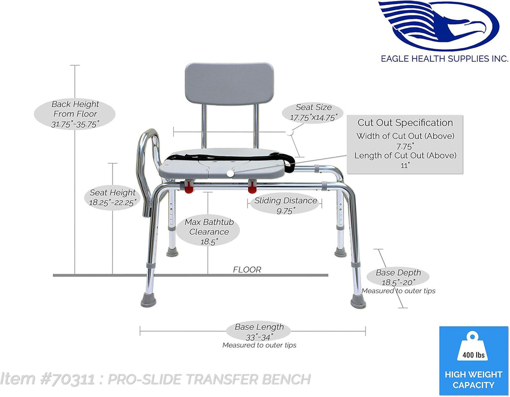 Bathtub Transfer Bench and Sliding Shower Chair with Cut Out R190