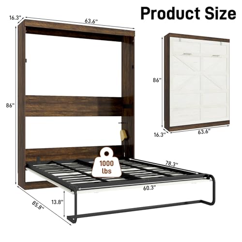 Queen Size Wood Wall Bed with LED Lights U768